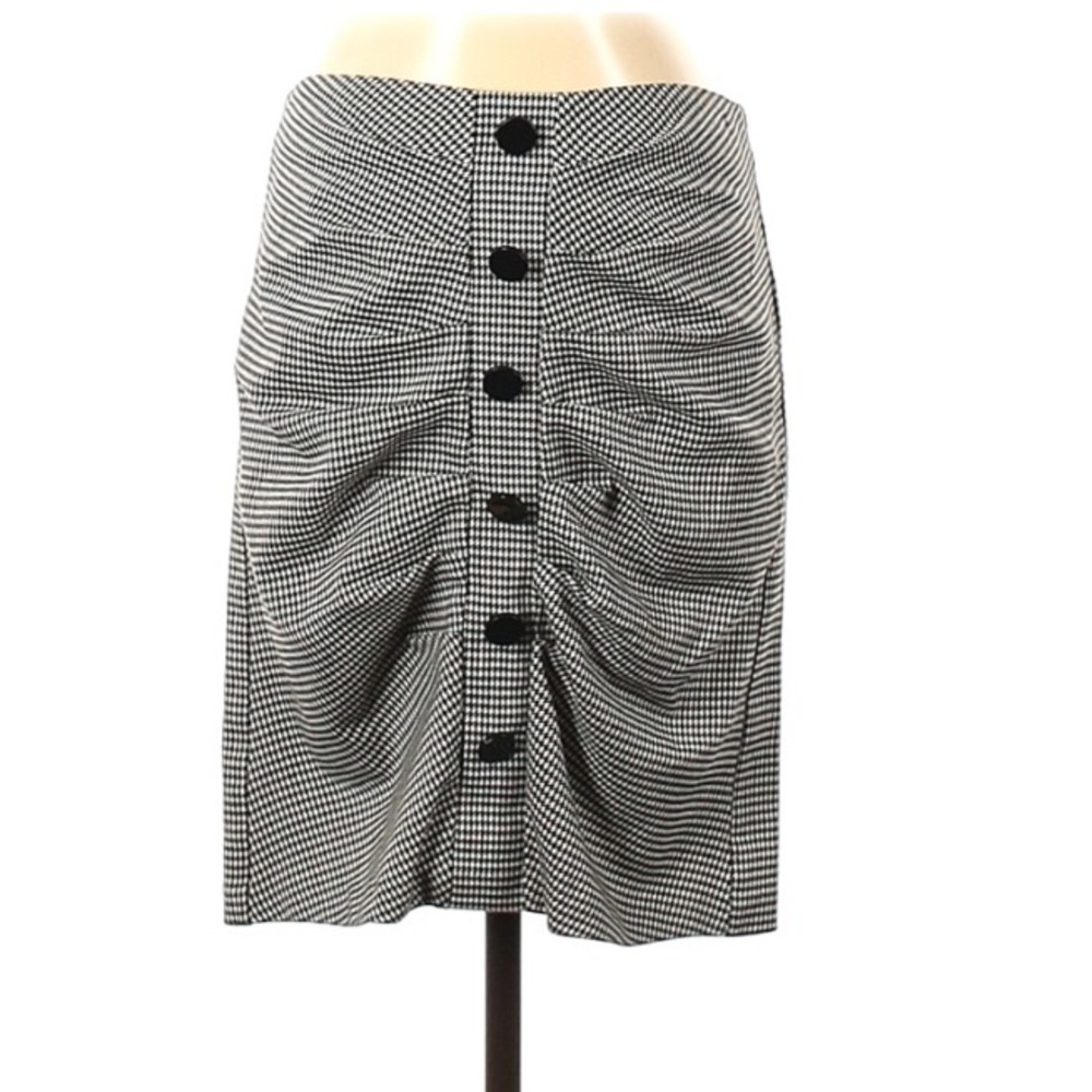 VENUS Houndstooth Rouched black white professional pencil skirt 4 small